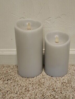 Set of 2 Light Gray Luminara Flameless Pillar Candles